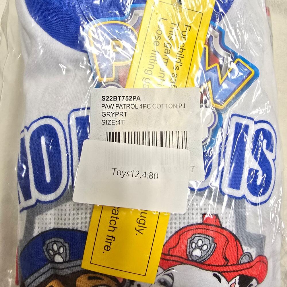 Size 4T Paw Patrol Pajama Set 4-Piece Cotton Sleepwear Set Grey & Blue Print NWT
